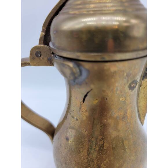 Vintage Teapot Dallah Antique Brass Pot Arabic Islamic Middle Eastern 8" Signed - Picture 6 of 10